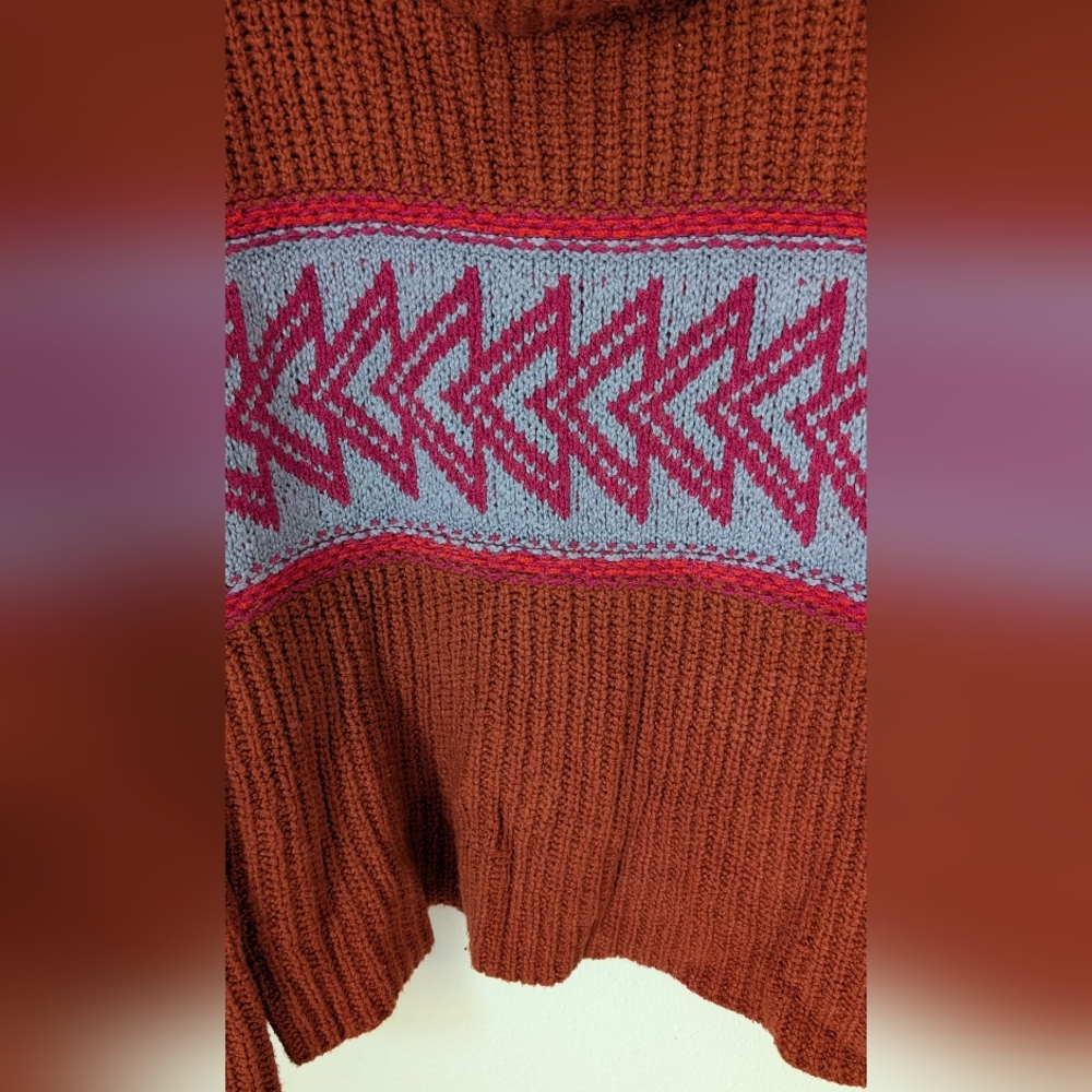 Free People Greater Than Rust Orange Pele Combo Cowl Neck Sweater, Sz M - Picture 7 of 9